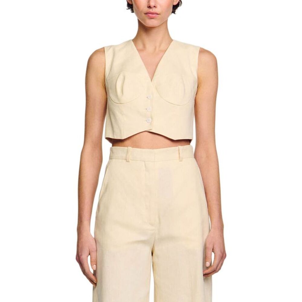 Sandro Womens  Cangie Linen-Blend Top